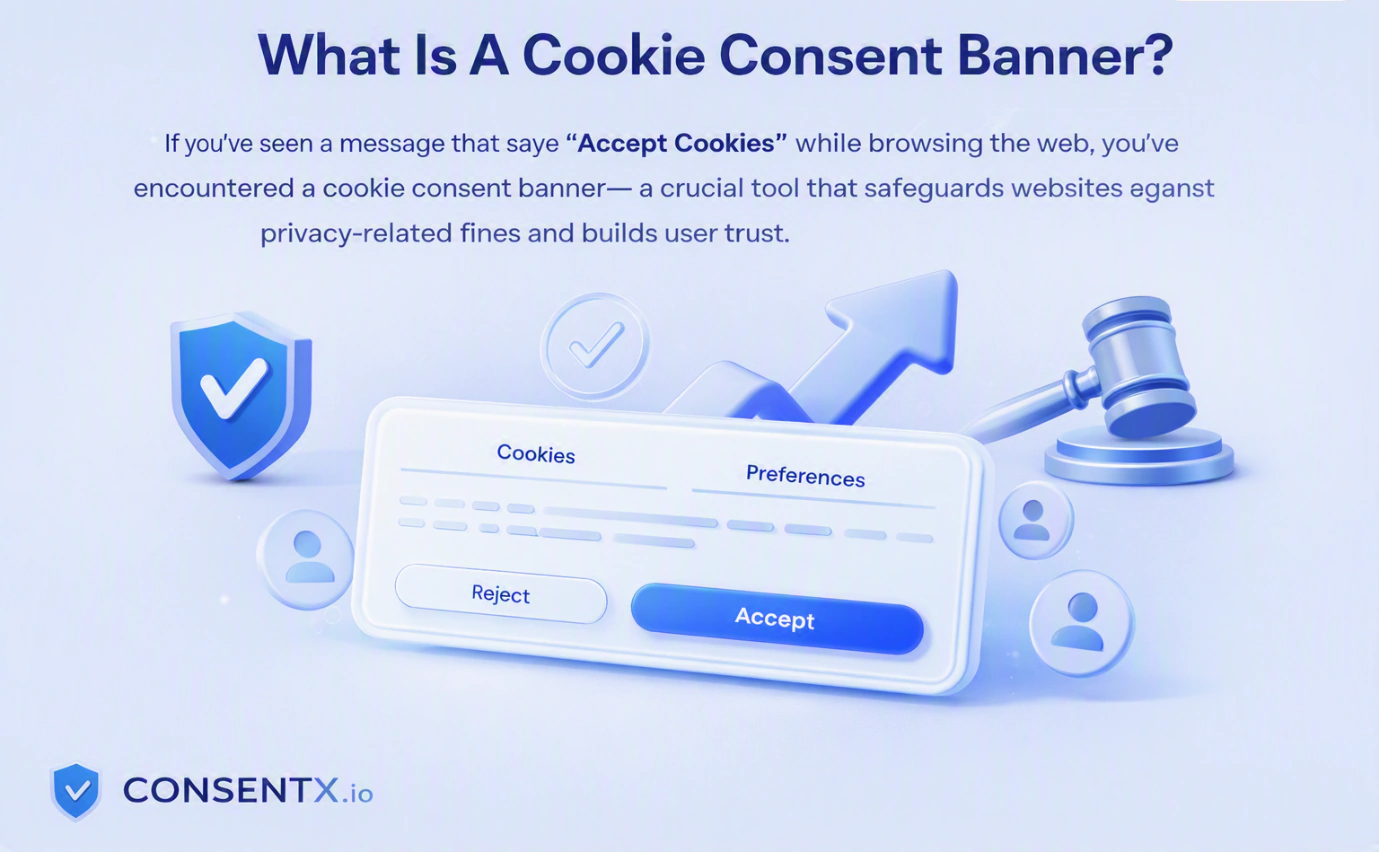 A cookie consent banner explained: the notice a website shows before non-essential cookies load, with options to accept, decline or manage cookie preferences.