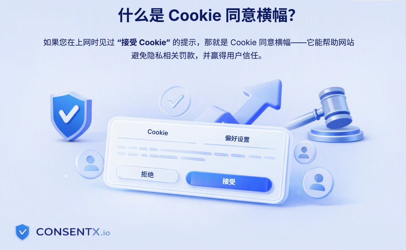 Cookie 同意横幅详解:网站在非必要 Cookie 加载之前展示的提示,提供接受、拒绝或管理 Cookie 偏好的选项。