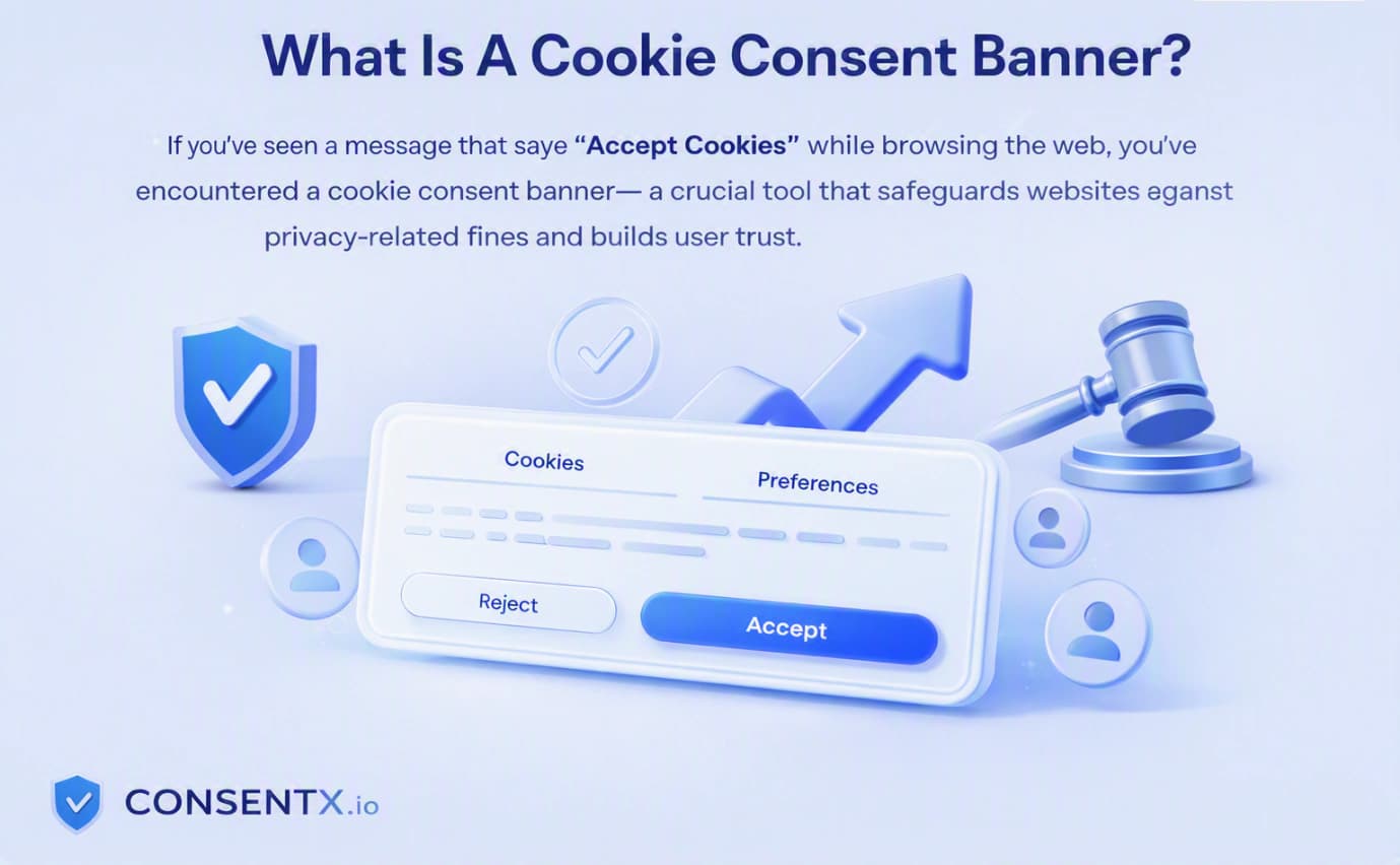 A cookie consent banner explained: the notice a website shows before non-essential cookies load, with options to accept, decline or manage cookie preferences.